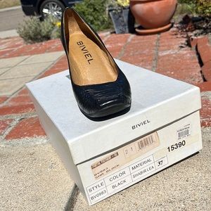 BIVIEL Black Shabir leather 2” pump, square toe worn maybe twice